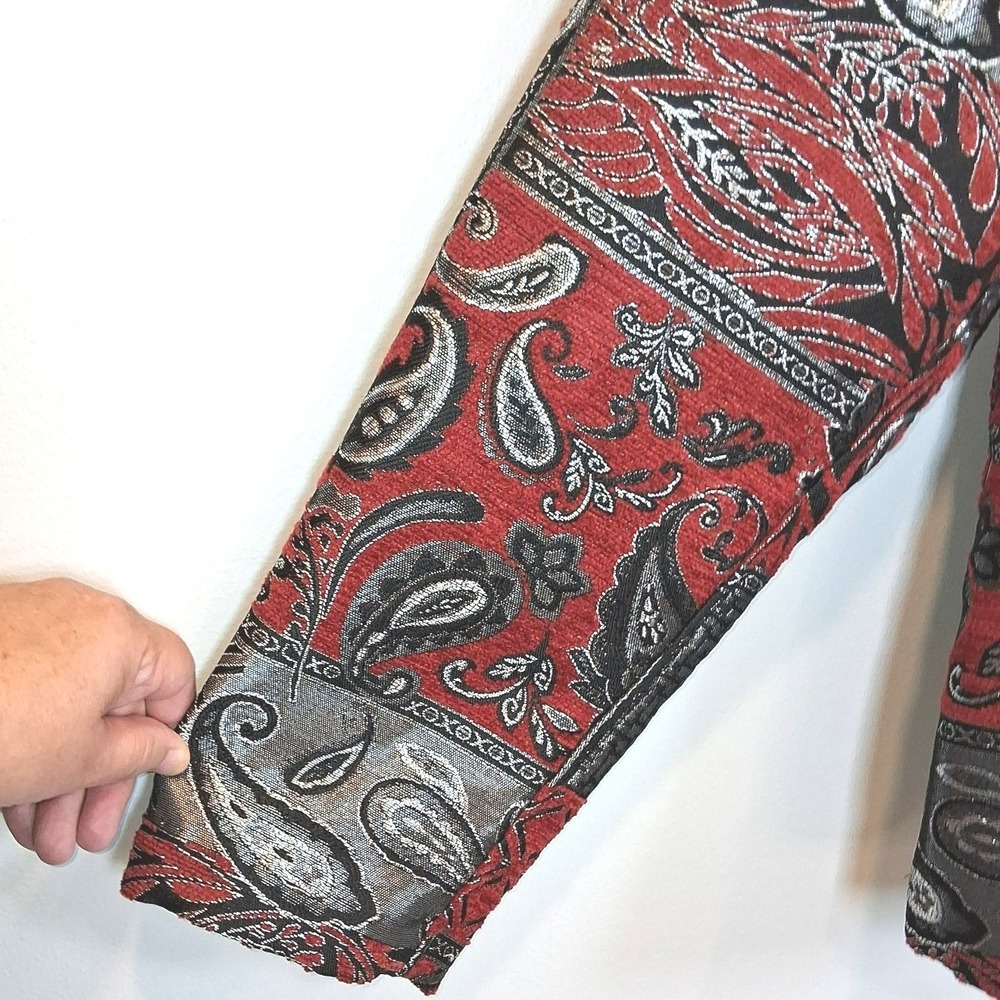 Christopher & Banks Women's L Red Metallic Paisley Jacquard Zip Jacket - Picture 5 of 12